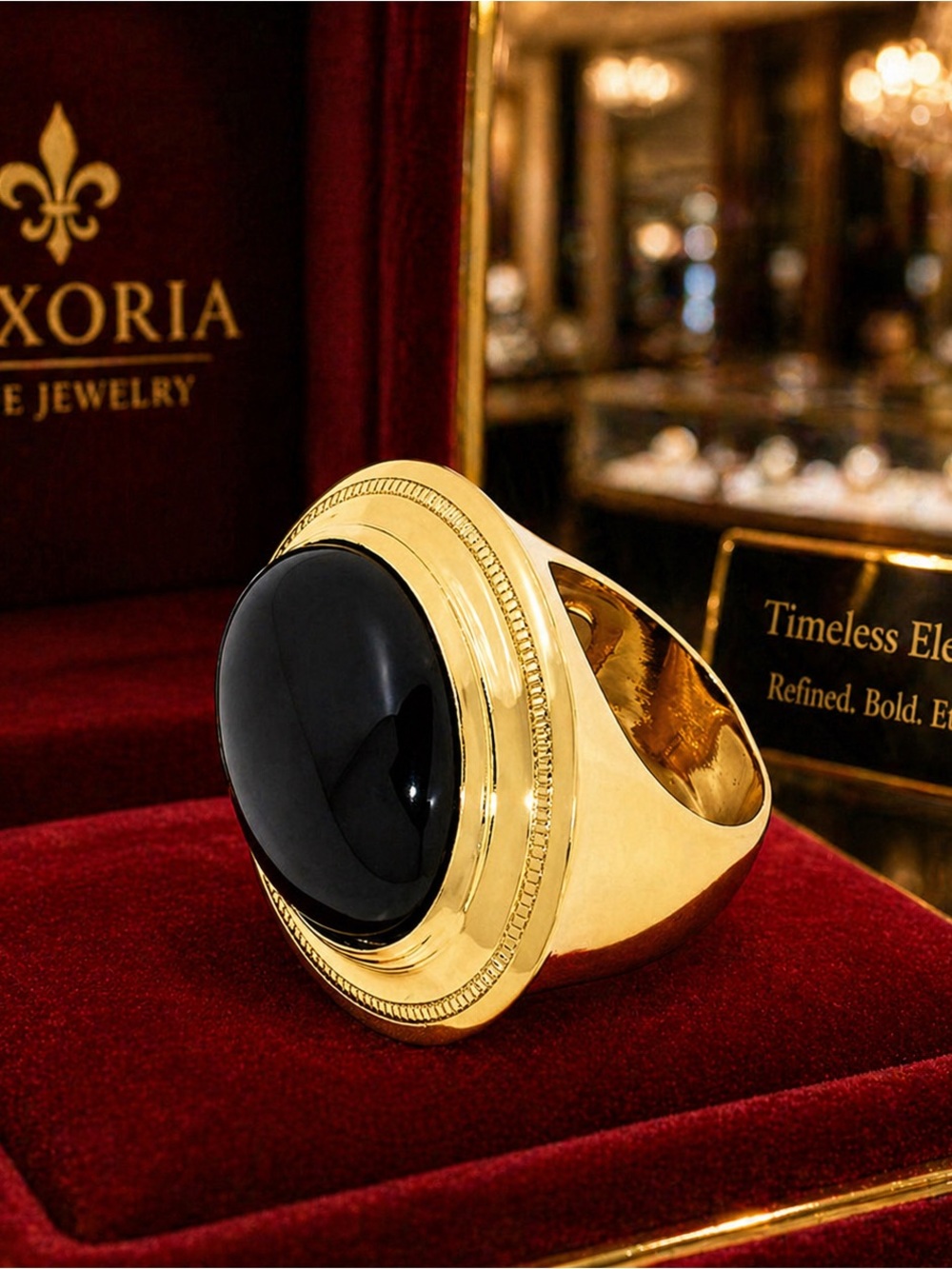 18k Gold Over Italian Bronze Genuine Onyx Antique Replica Solitaire Ring